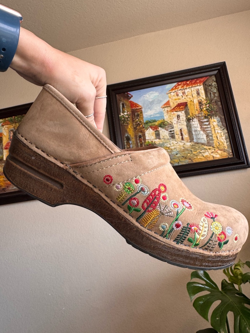 Dansko Leather Embroidered Floral Clogs Professional Shoes 41
